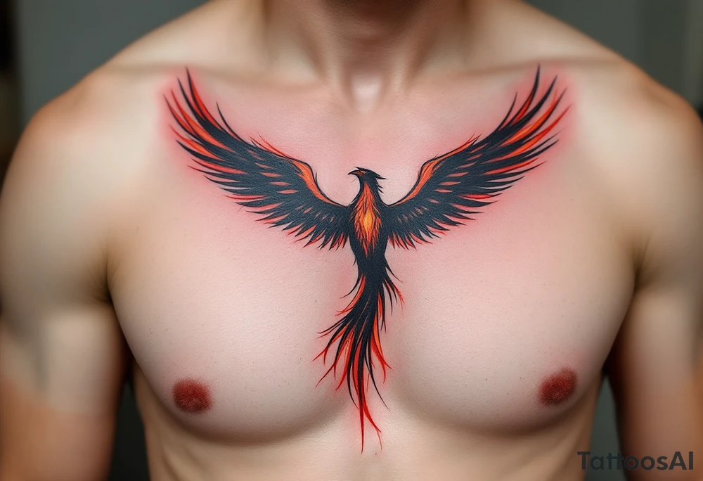 Inked in crimson and charcoal, this tattoo pairs the Latin phrase with a rising phoenix, evoking triumph through pain. tattoo idea