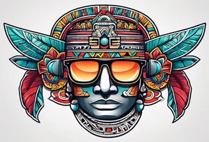 Colorful simple Mayan hieroglyph wearing sunglasses tattoo idea