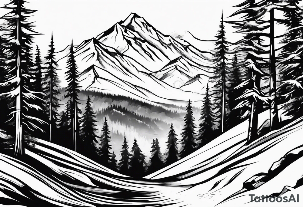 Ski powder mountain tattoo idea