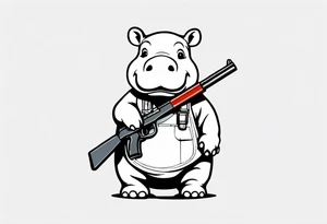 Baby hippo wearing overalls and holding a shotgun tattoo idea