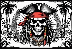 mickey mouse as captain jack sparrow with palm trees and celtic symbol for family tattoo idea