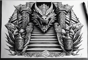 Valhalla sword shield dragon axe Valknut stairs tattoo idea