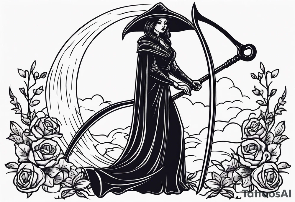 death with scythe and nightshade mortician funeral tattoo idea