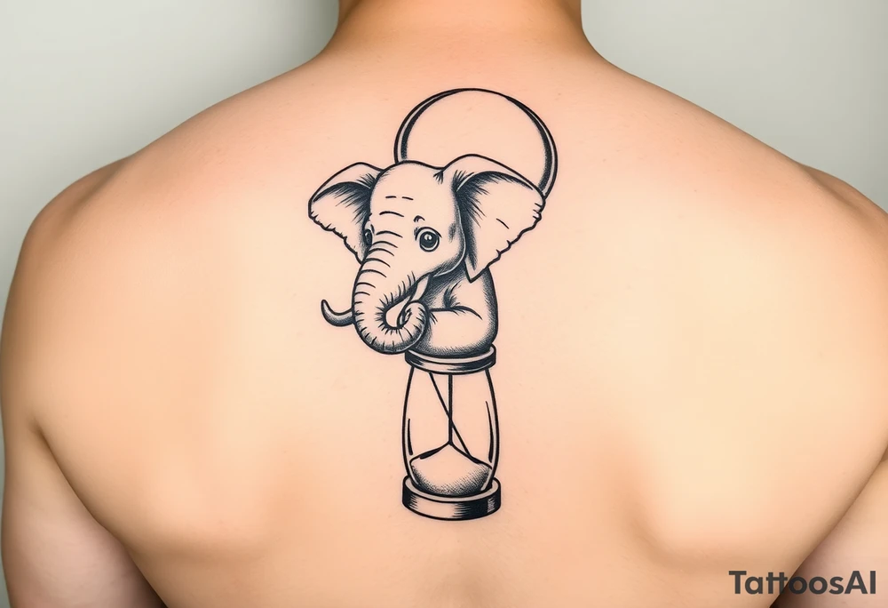 Baby elephant in hour glass holding autism balloon tattoo idea