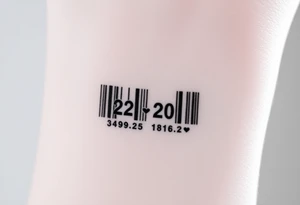 A sleek, minimalist barcode with the couple’s wedding date (22 - 12 - 2012) hidden in the numbers, symbolizing a love marked in time tattoo idea
