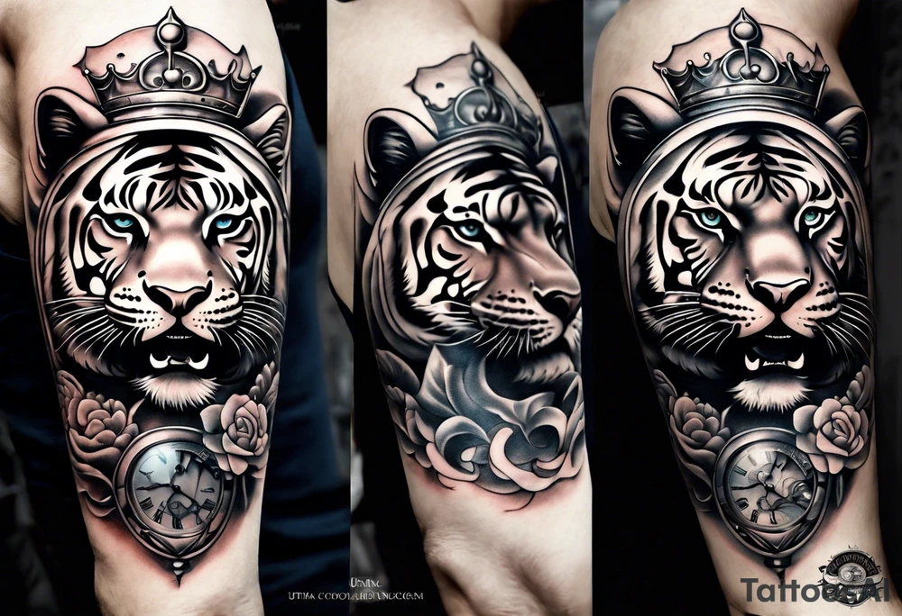 King tiger Hour glass with Brain and heart inside
Full detailed sleeve tattoo idea
