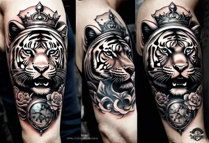 King tiger Hour glass with Brain and heart inside
Full detailed sleeve tattoo idea