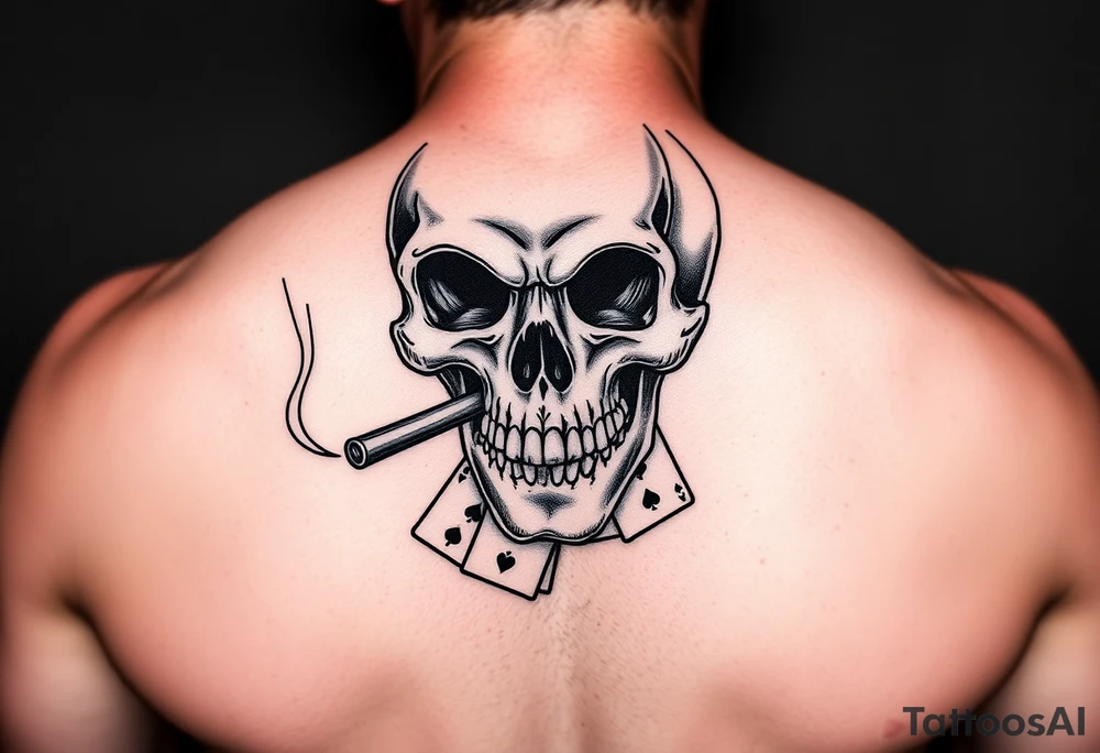 skull with a smoking cigar in his mouth,playing cards,money. tattoo idea