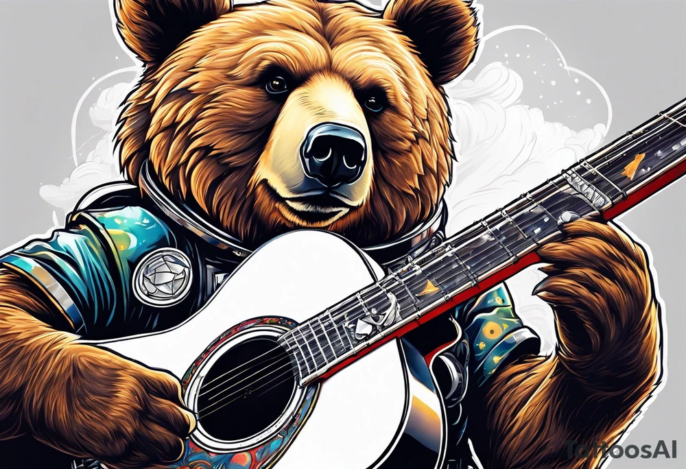 bear in a astronaut suit playing guitar tattoo idea