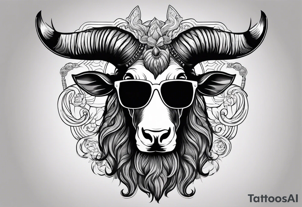 capricorn with beard and sunglasses tattoo idea