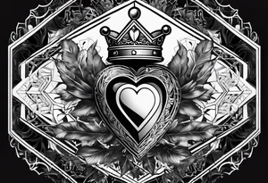 hexagon black heart with a crown and with black blackground tattoo idea