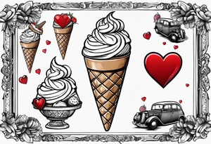 small ice cream cone with small red heart on it somewhere while representing Scotland tattoo idea