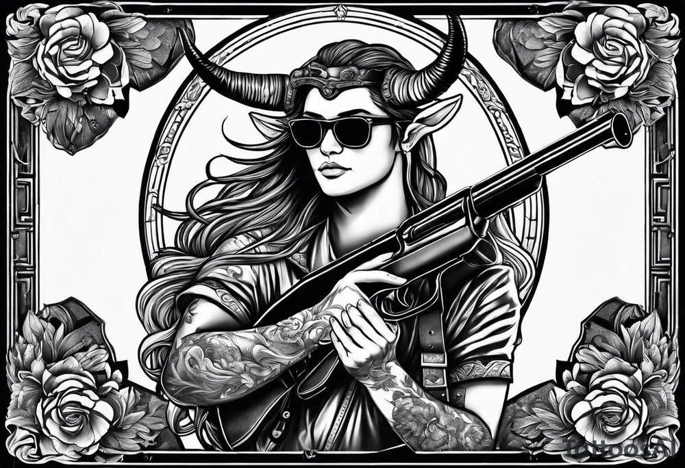 capricorn with sunglasses and shotgun tattoo idea