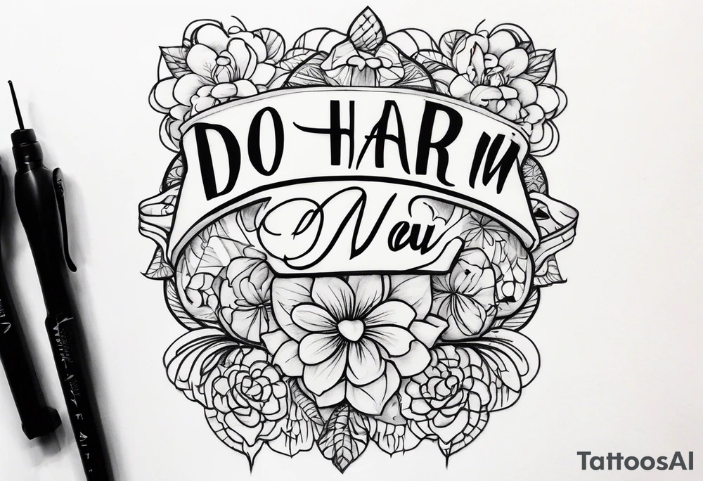 “Do no harm but take no shit” in calligraphy with middle finger and stethoscope for nurse tattoo idea