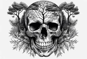 skull, tree line, momento mori tattoo idea