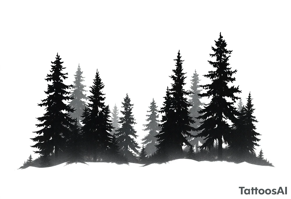 Coniferouse forest silhouette with black and gray trees tattoo idea