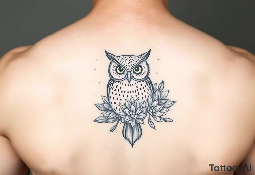 Owl with Succulents tattoo idea