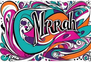 I want a tattoo of my daughter’s name MARIAH. I want it block graffiti style with some background shading colors should be pink teal purple and other colors like that and also some orange and black tattoo idea