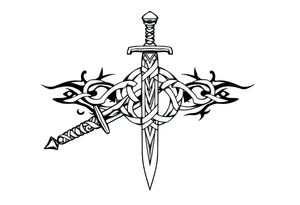 Armband tattoo of a sword with covered in a Celtic knot tattoo idea