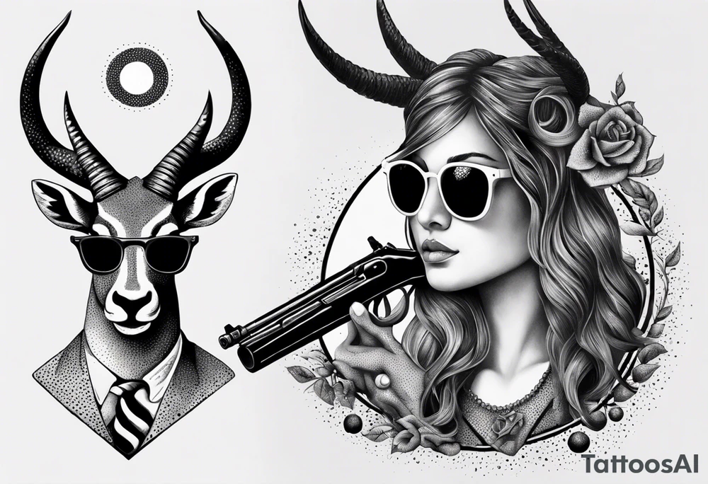 capricorn with sunglasses and shotgun tattoo idea