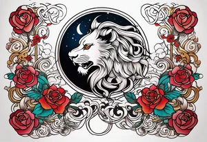 Lion phoenix rose moon tattoo idea
