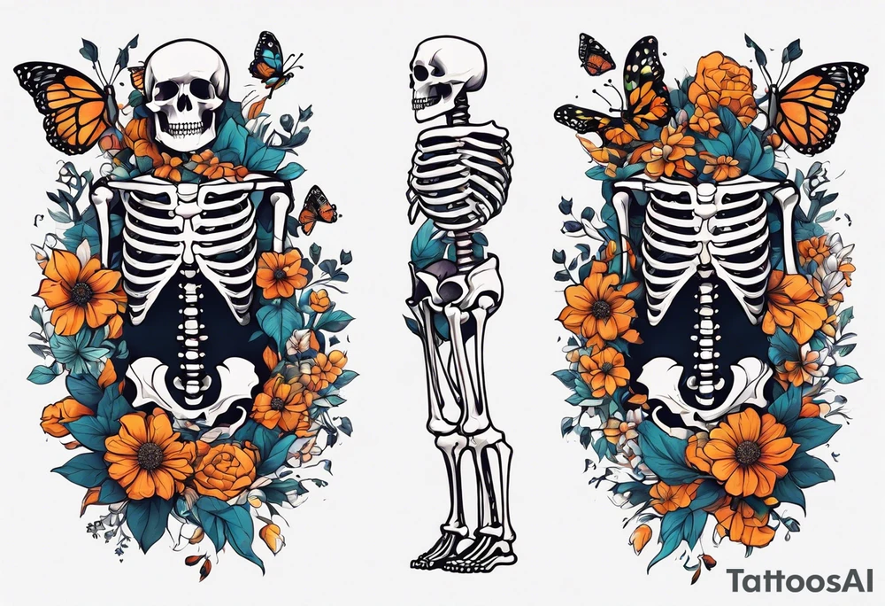 full body skeleton in pieces

 flowers and butterflies
simple design minimal sketch tattoo idea