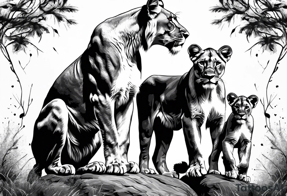 Lioness on her hind legs
protecting her two cubs tattoo idea Lioness on her hind legs
protecting her two cubs tattoo idea