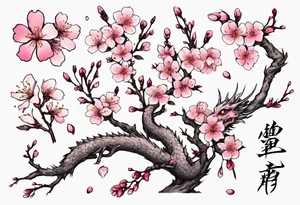 branch with small cherry blossom flowers and one small dragon tattoo idea