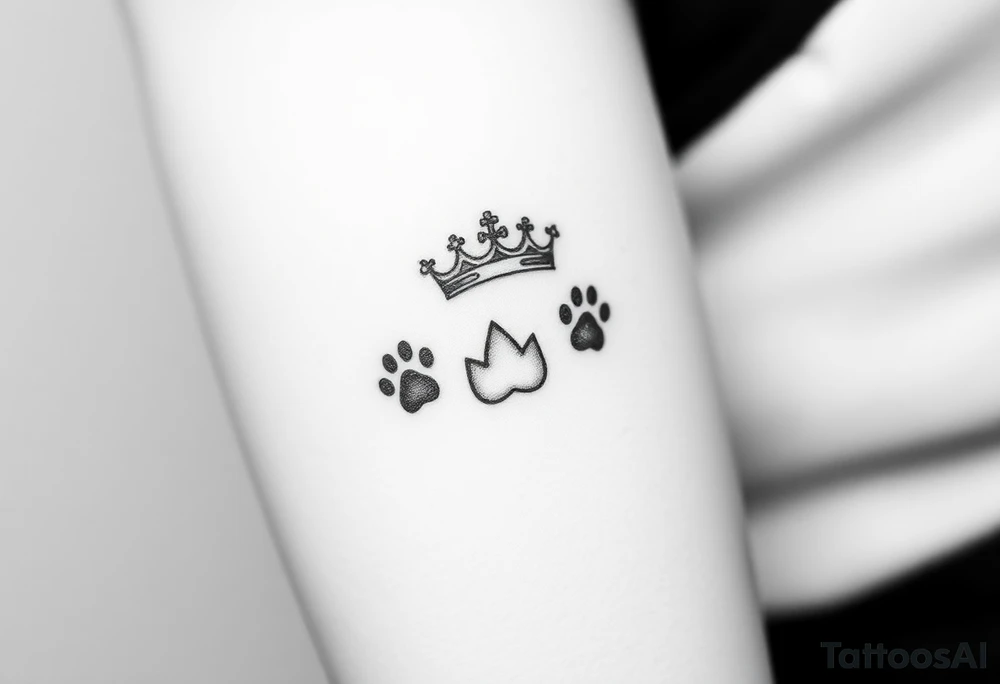 card with paw prints and princess crown tattoo idea