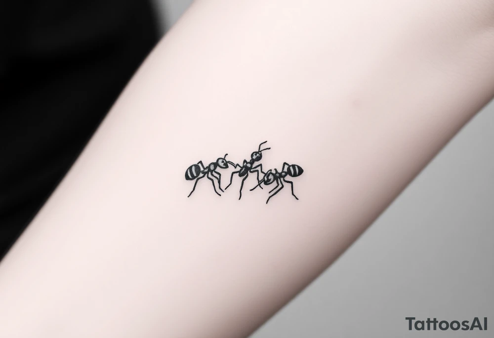 Fine line trio of black ants tattoo idea