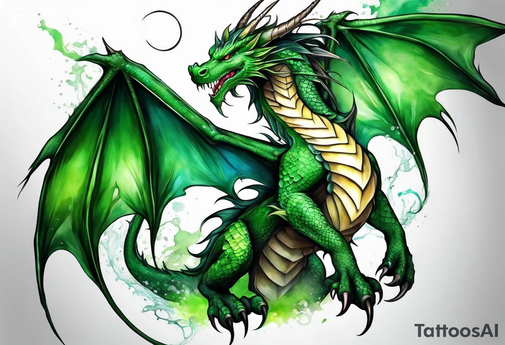 Moon fairy green dragon tattoo idea