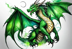 Moon fairy green dragon tattoo idea