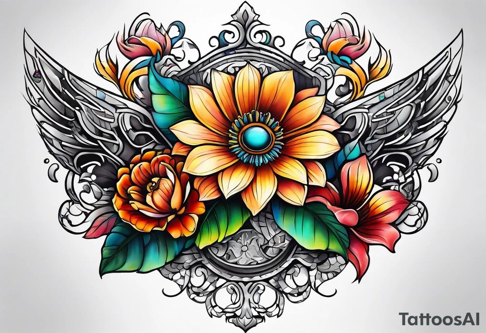 Flower chest piece tattoo idea