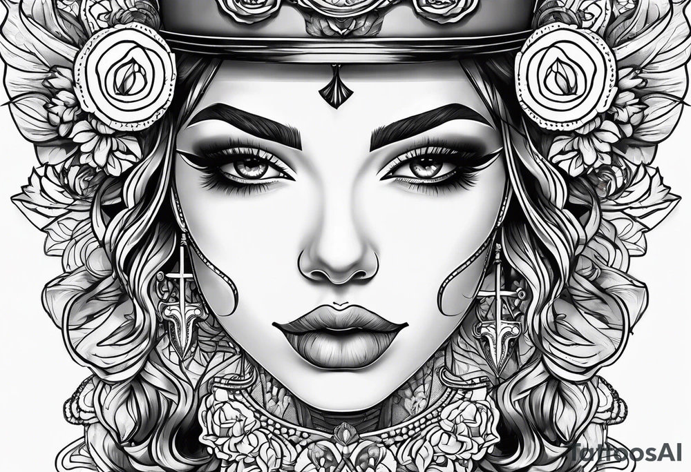 Woman face, traditional tattoo style tattoo idea