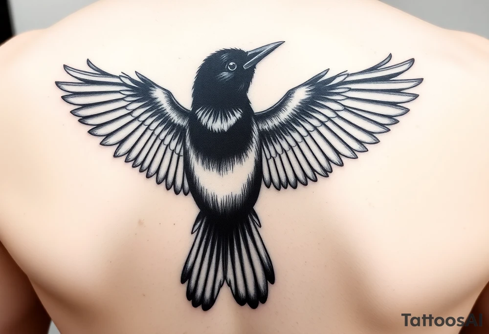 Magpie with spread wings looking over it's shoulder tattoo idea Magpie with spread wings looking over it's shoulder tattoo idea