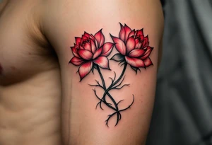 two lotus flowers intertwined (red and black) tattoo idea