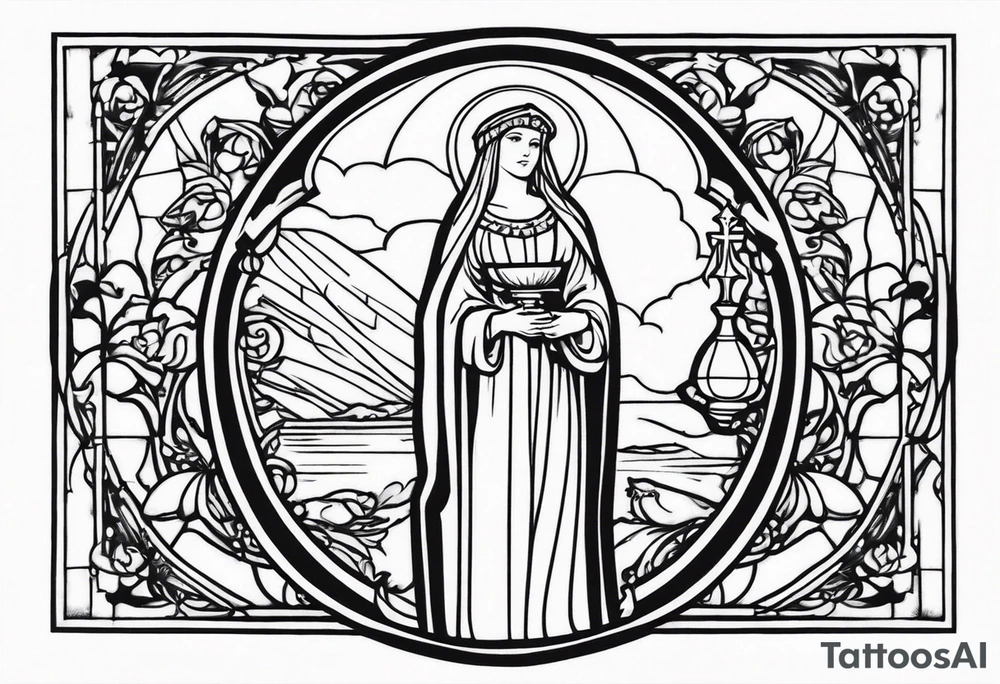 Saint Barbara  full body 
holding a chalice tattoo idea