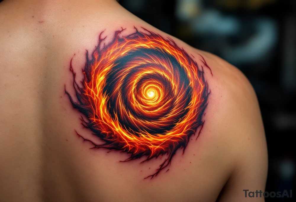 A fiery orange and crimson spiral resembling a burning vortex, symbolizing transformation. tattoo idea