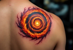 A fiery orange and crimson spiral resembling a burning vortex, symbolizing transformation. tattoo idea