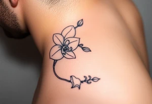 Line tattoo that uses the Venezuelan coastline as the stem of an orchid flower tattoo idea