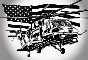 Usmc ega recon jack and sniper helicopter in sky with recon parachute team in shy with American flag twisted waving tattoo idea