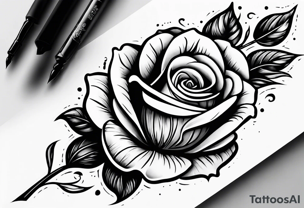 human hand holding a single rose stem tattoo idea