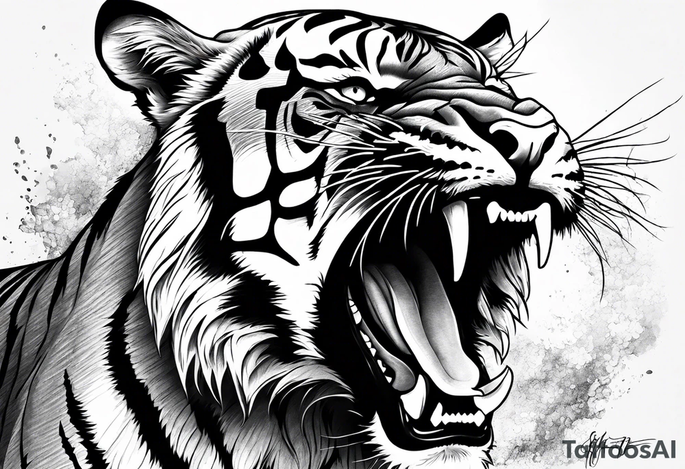 Realistic shading Fierce tiger roaring tattoo idea