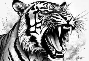 Realistic shading Fierce tiger roaring tattoo idea