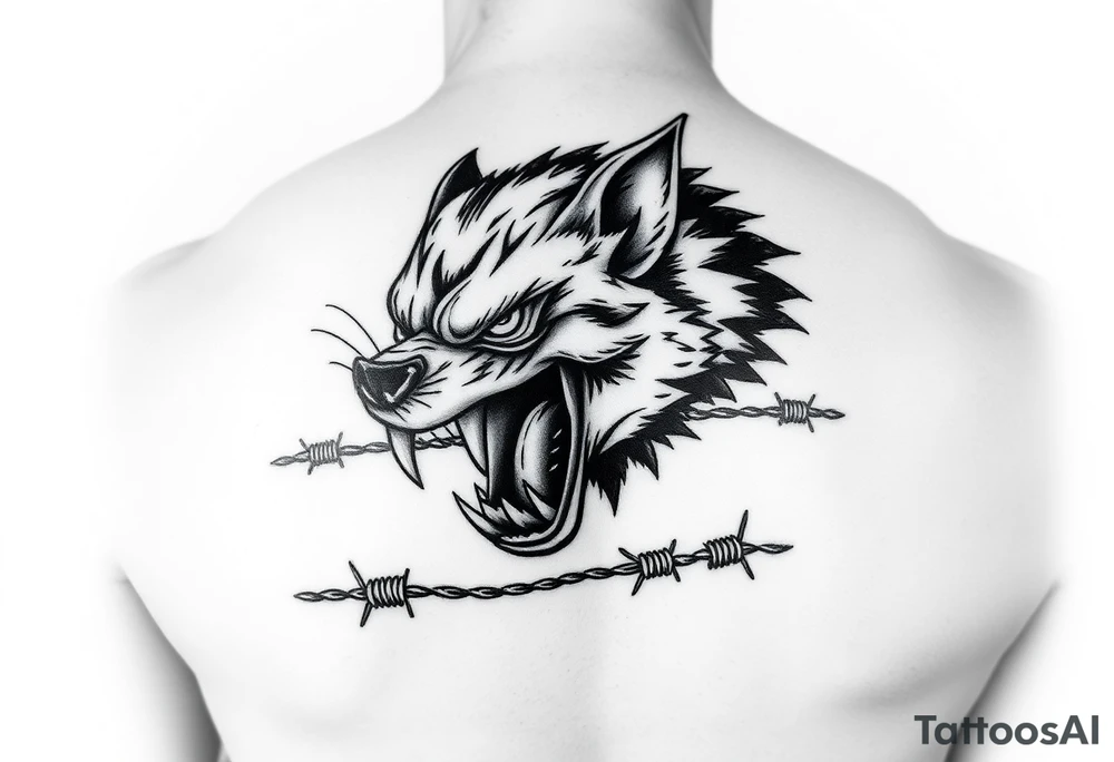tasmanian devil biting into barbed wire tattoo idea