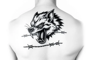 tasmanian devil biting into barbed wire tattoo idea