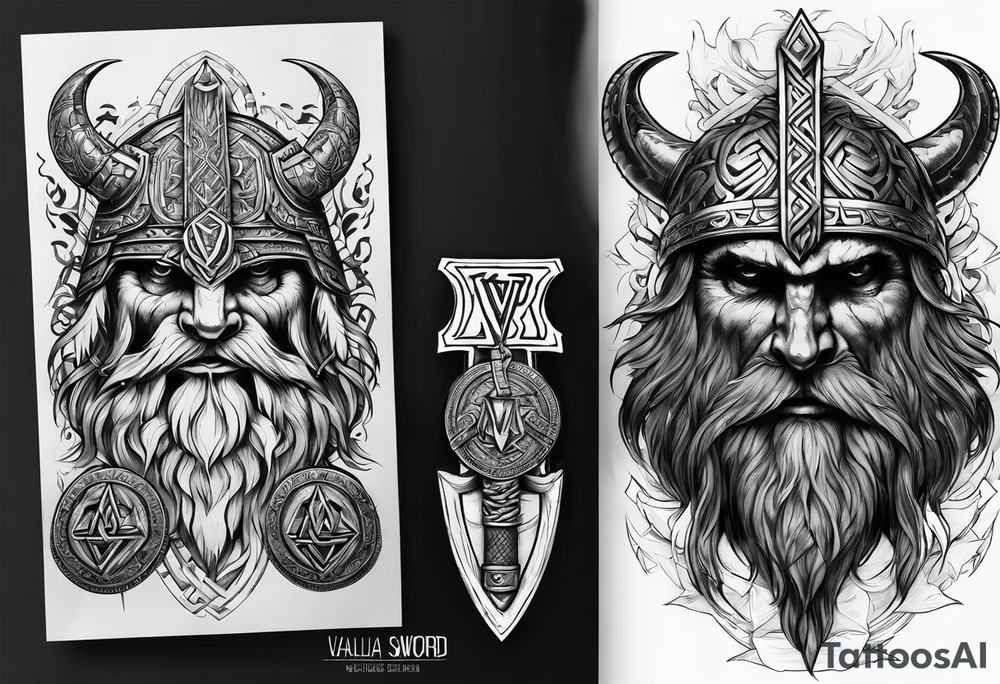 Valhalla sword round axe Valknut steps fire chains tattoo idea Valhalla sword round axe Valknut steps fire chains tattoo idea