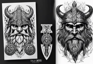 Valhalla sword round  axe Valknut steps fire chains tattoo idea