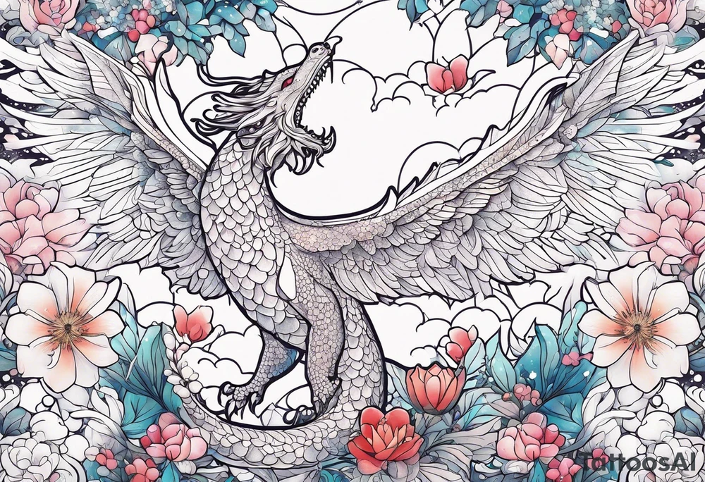 Constellation, wing , snow , cross , dragon female japan kawaii , flower tattoo idea