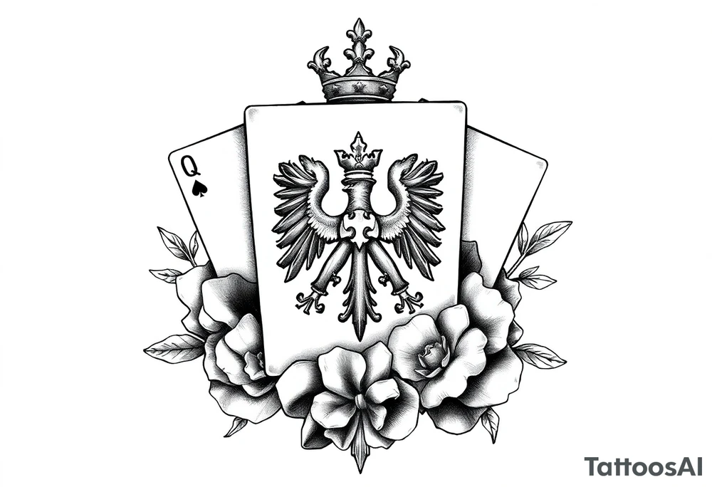 poland symbol and poker cards tattoo idea